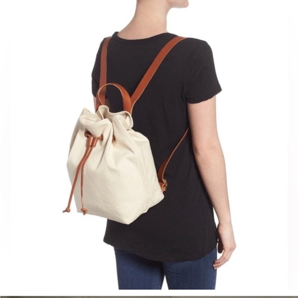 Madewell Canvas Leather Somerset Drawstring Backpack Purse NWT - Picture 1 of 12